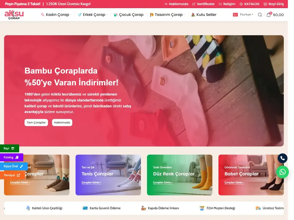 Aksu Çorap web sitesi ana sayfası