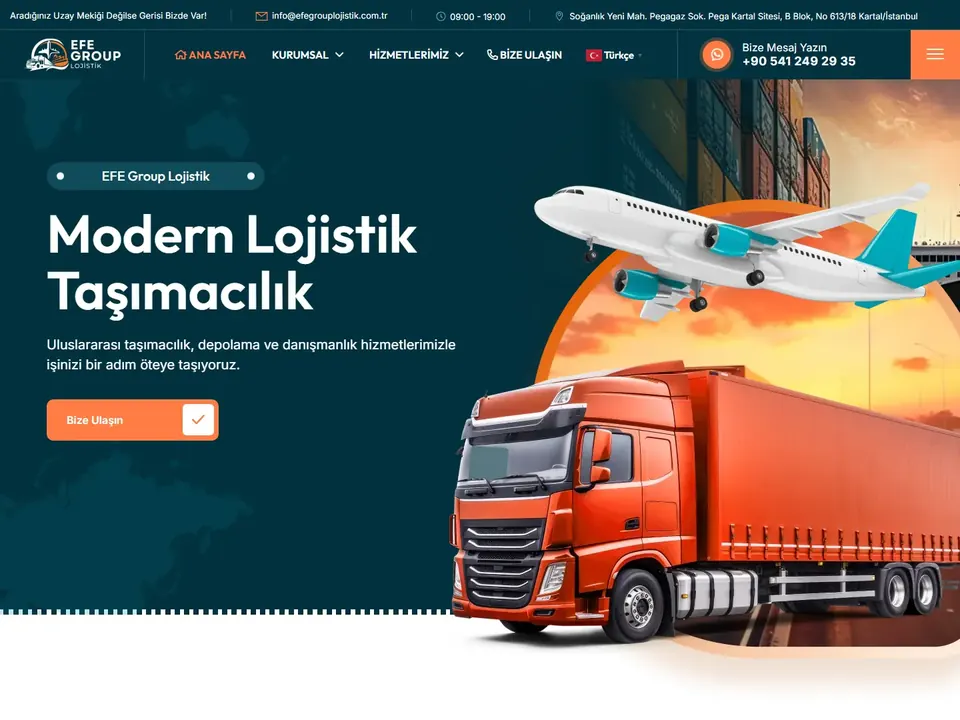 EFE Group Lojistik web sitesi ana sayfası