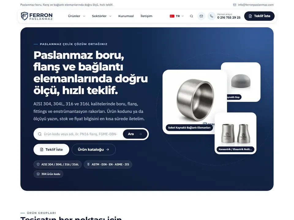 FERRON Paslanmaz web sitesi ana sayfası