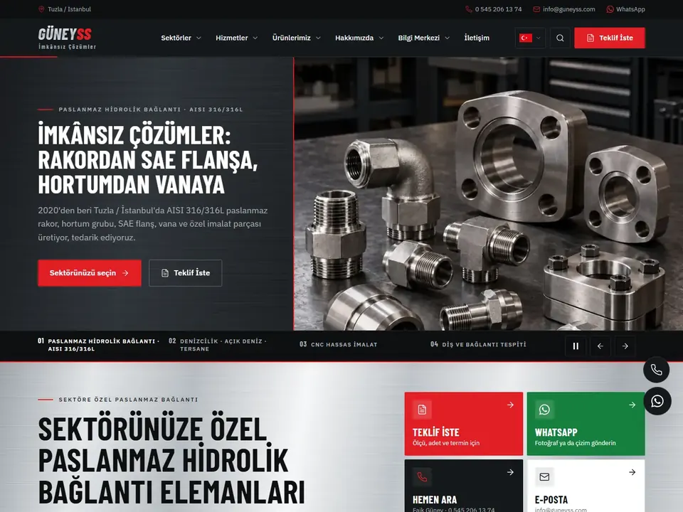 Güneyss web sitesi ana sayfası