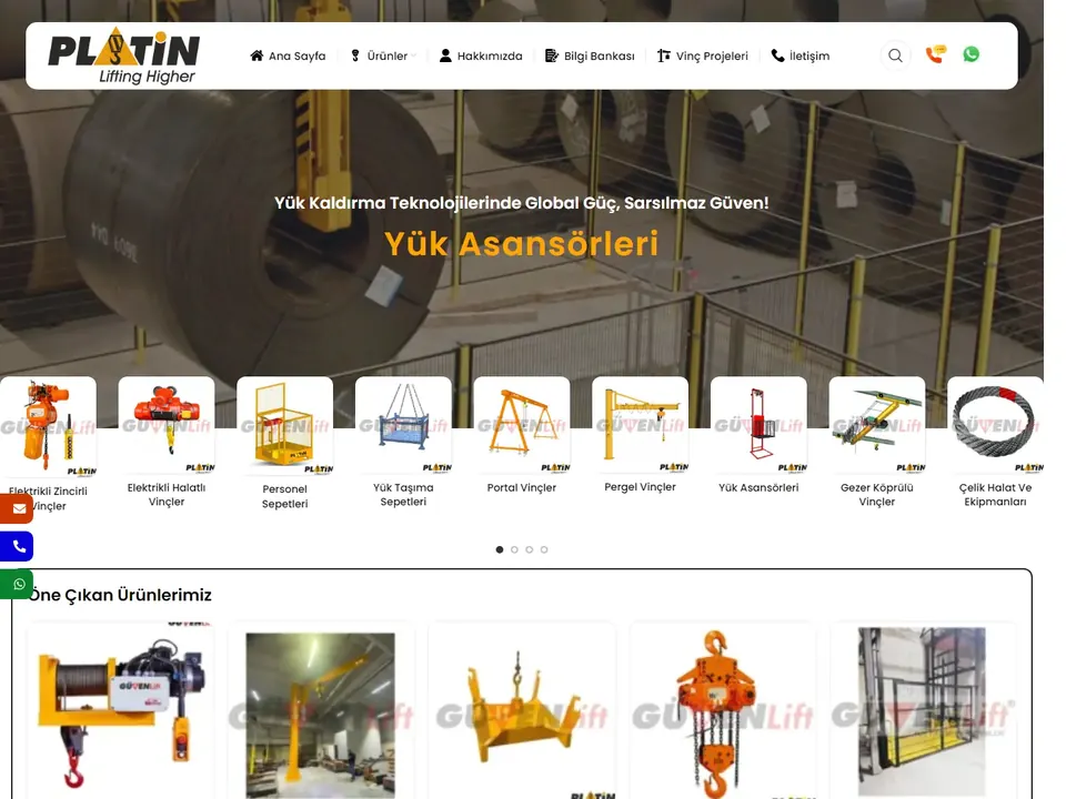 Platin Vinç web sitesi ana sayfası